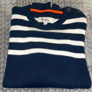 Boden Navy and White Striped Men's Sweater. 100% Cotton.  Nautical Themed. Large